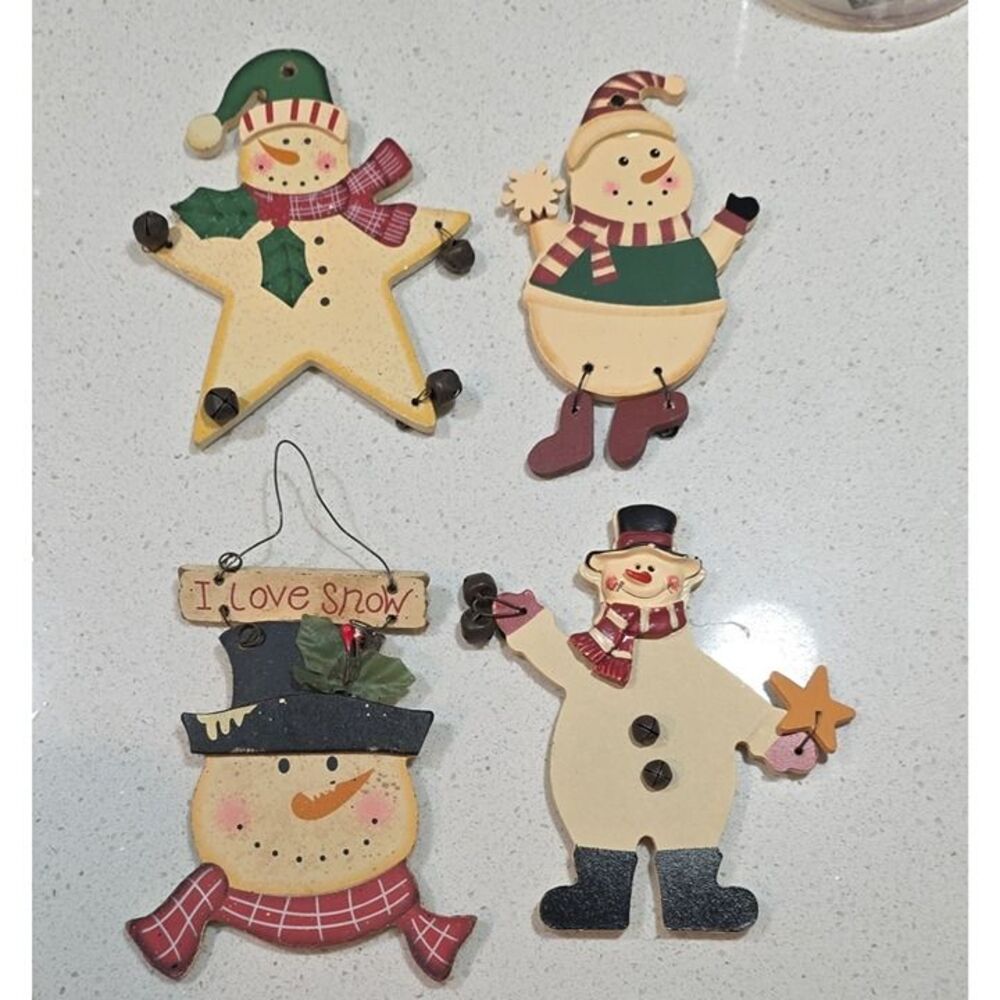Nantucket Distributing Set of 4 Wood Snowman Christmas Hanging Ornaments 2019
